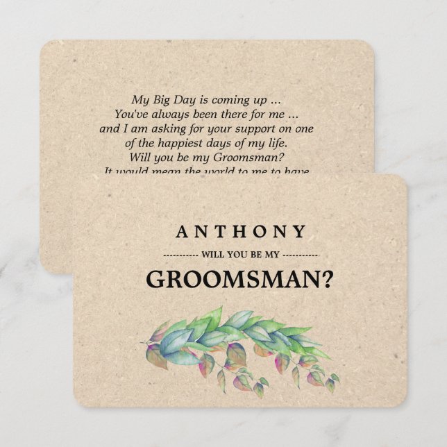 Kommer du att bli min Groomsman? Botaniska Kraft P Inbjudningar (Fram/baksida)