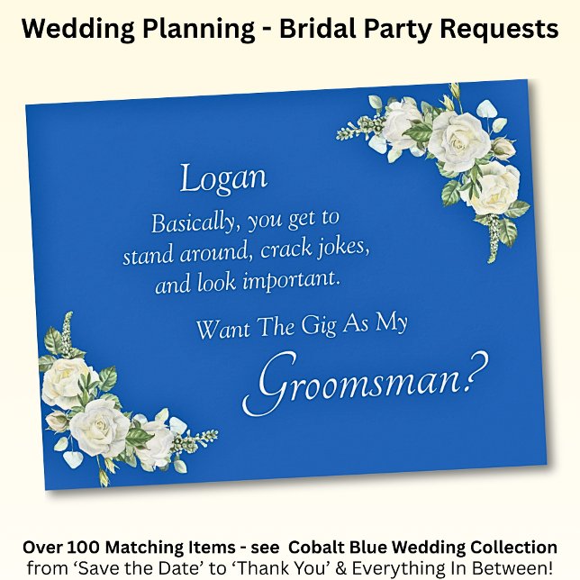 Kommer du att bli min Groomsman? Cobalt Blue & Vit (Skapare uppladdad)