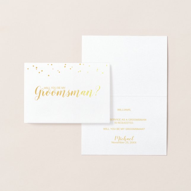 Kommer du att bli min Groomsman? Elegant Guld Folierat Kort (Display)