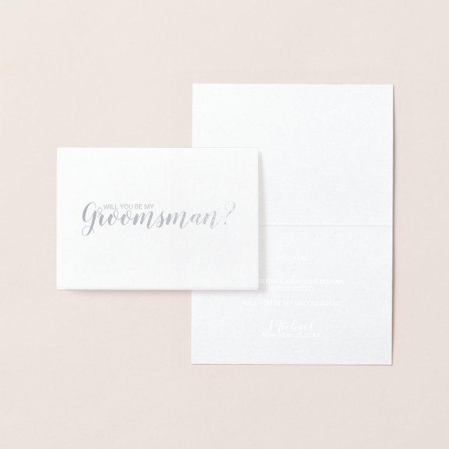 Kommer du att bli min Groomsman? Elegant Silver Folierat Kort (Display)