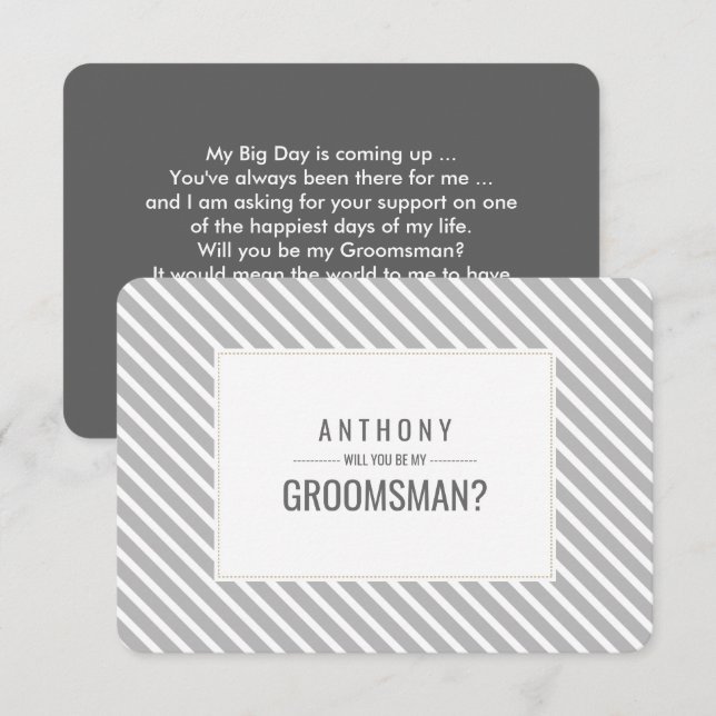 Kommer du att bli min Groomsman? Grått Rand Mönste Inbjudningar (Fram/baksida)