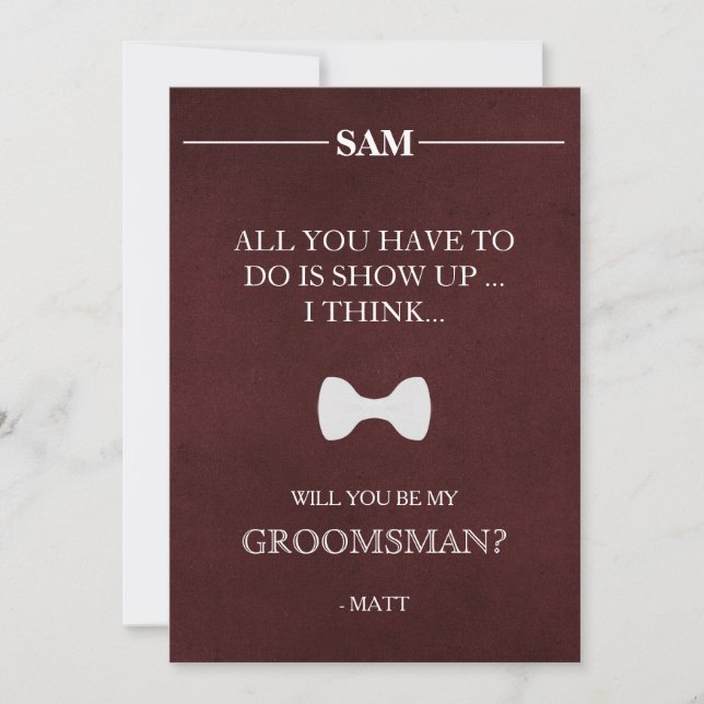 Kommer du att bli min Groomsman? Inbjudan (Framsida)