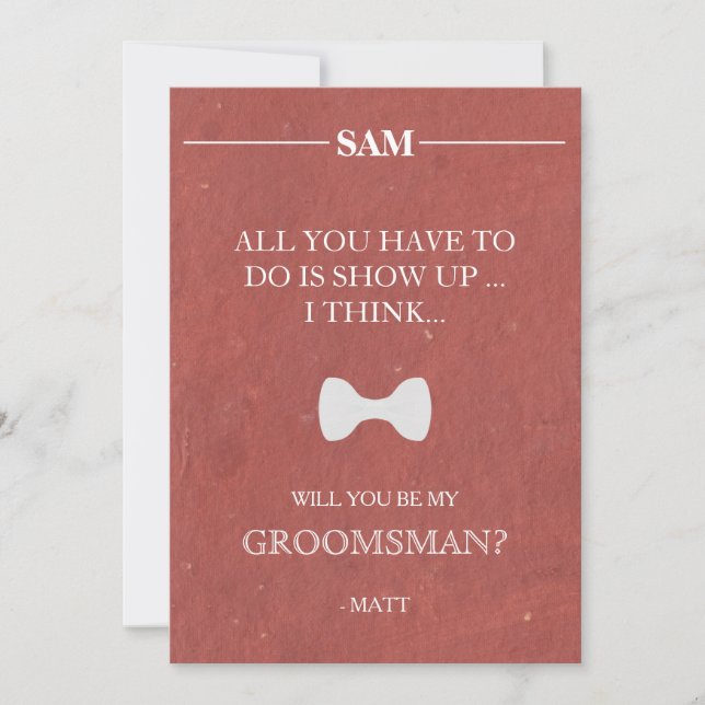 Kommer du att bli min Groomsman? Inbjudan (Framsida)