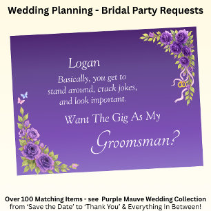 Kommer du att bli min Groomsman? Lila Mauve Flower