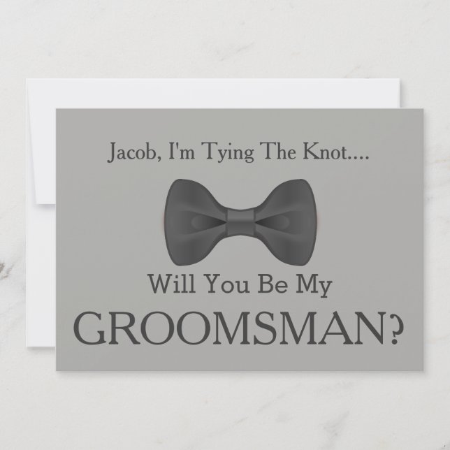 Kommer du att bli min Groomsman med Grått Bow? Inbjudningar (Framsida)