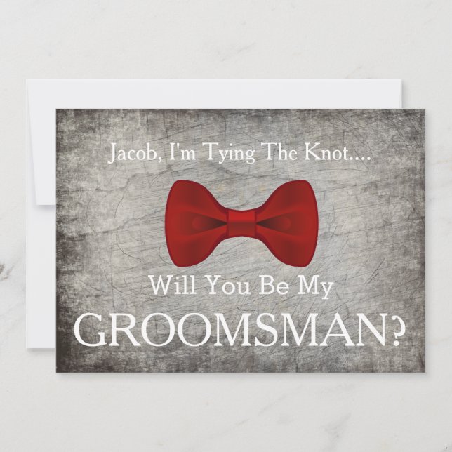 Kommer du att bli min Groomsman med Grått Bow? Inbjudningar (Framsida)
