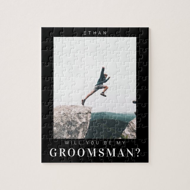 Kommer du att bli min Groomsman Minimal Photo Mörk Pussel (Vertikal)
