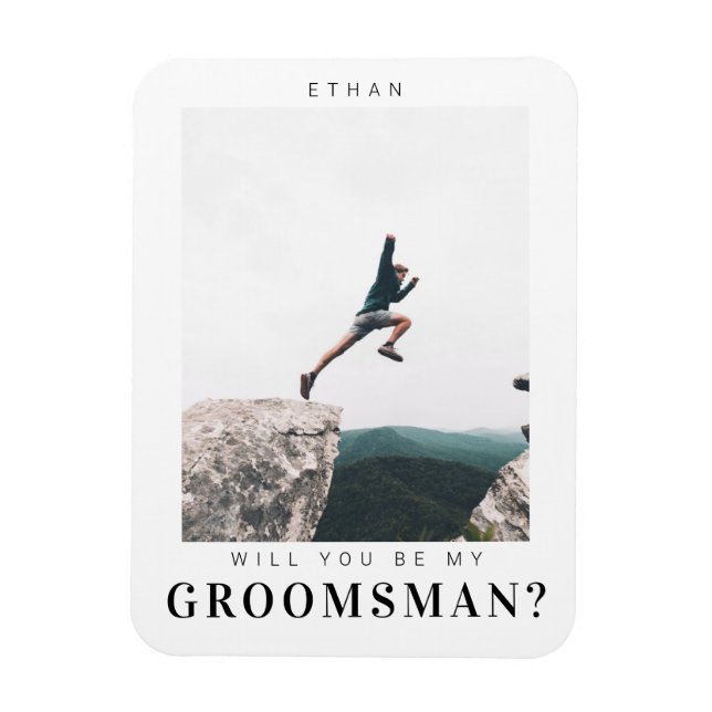 Kommer du att bli min Groomsman-minimalistfoto Mod Magnet (Vertikal)
