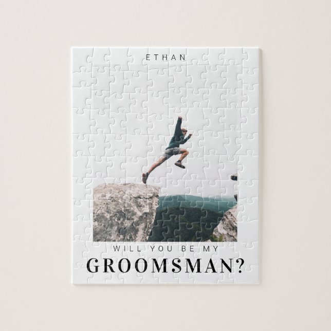 Kommer du att bli min Groomsman-minimalistfoto Mod Pussel (Vertikal)