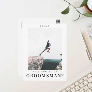 Kommer du att bli min Groomsman-minimalistfoto Mod Vykort