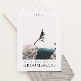 Kommer du att bli min Groomsman-minimalistfoto Mod Vykort