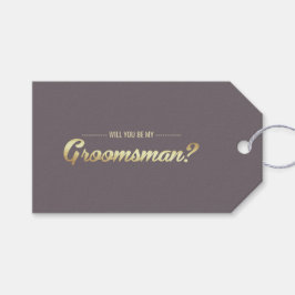 Kommer du att bli min Groomsman? Mocha Guld Bröllo Presentetikett