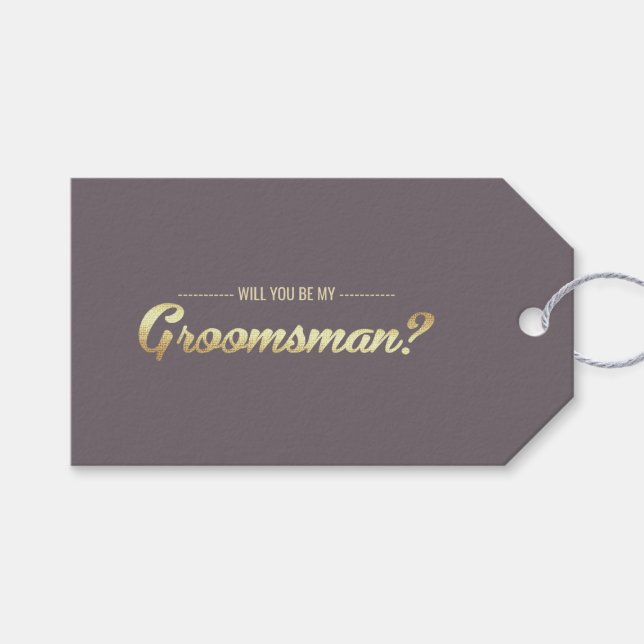 Kommer du att bli min Groomsman? Mocha Guld Bröllo Presentetikett (Framsidan (Horisontell))