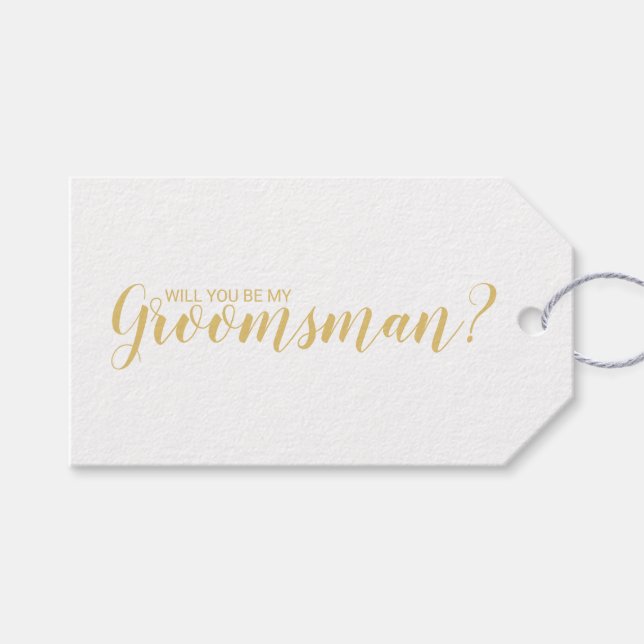Kommer du att bli min Groomsman? Modern skript Gul Presentetikett (Framsidan (Horisontell))