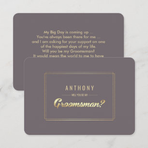 Kommer du att bli min Groomsman? Mörk Mocha Guld B Inbjudningar