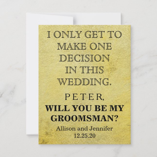 Kommer du att bli min Groomsman? Personaliserad Inbjudningar (Framsida)