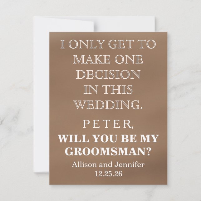 Kommer du att bli min Groomsman? Personaliserad Inbjudningar (Framsida)