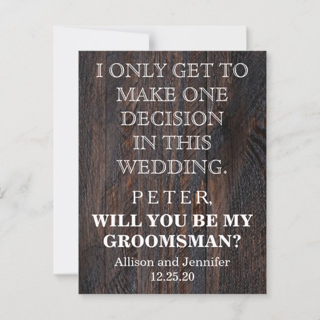 Kommer du att bli min Groomsman? Personaliserad Inbjudningar (Framsida)