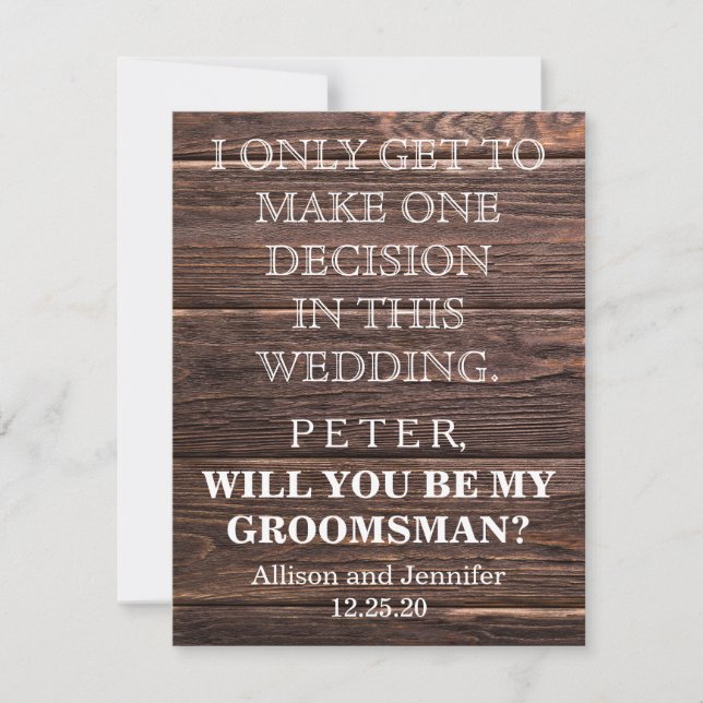 Kommer du att bli min Groomsman? Personaliserad Inbjudningar (Framsida)