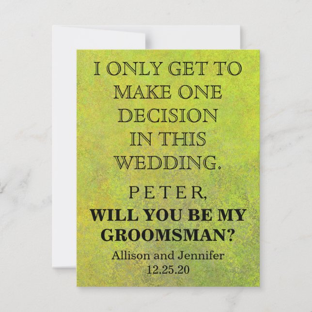 Kommer du att bli min Groomsman? Personaliserad Inbjudningar (Framsida)