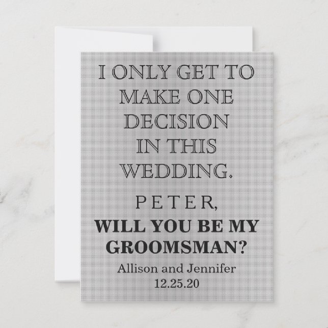 Kommer du att bli min Groomsman? Personaliserad Inbjudningar (Framsida)