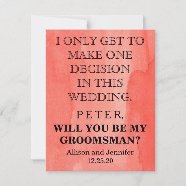 Kommer du att bli min Groomsman? Personaliserad Inbjudningar (Framsida)