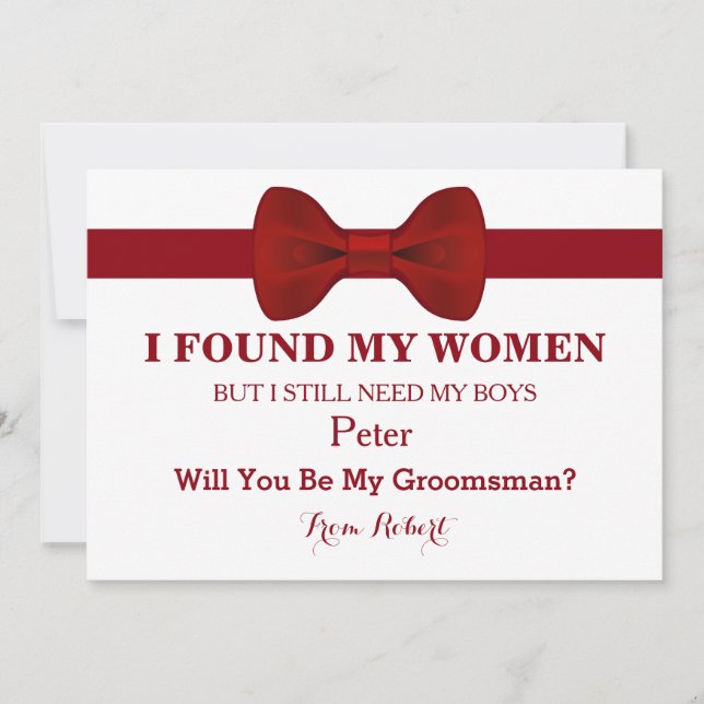Kommer du att bli min Groomsman Red Bow Tie? Inbjudningar (Framsida)