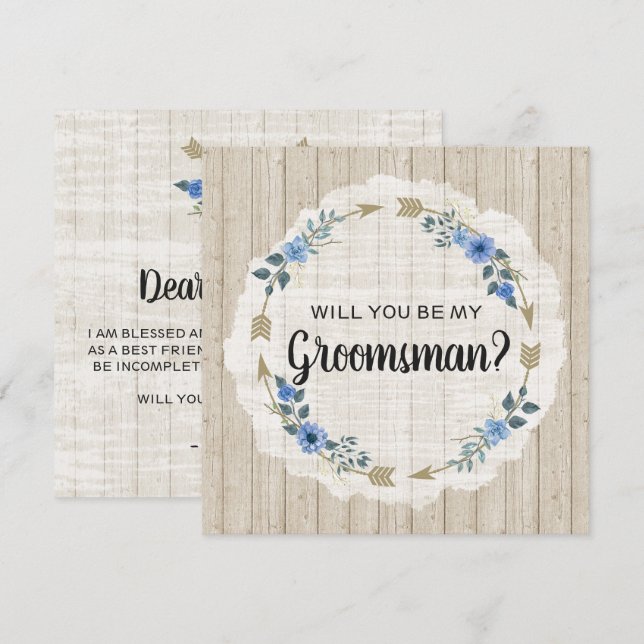 Kommer du att bli min Groomsman Rustic Boho Arrows Inbjudningar (Fram/baksida)