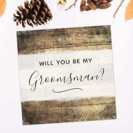 Kommer du att bli min Groomsman Rustic Wood Farm B Inbjudningar
