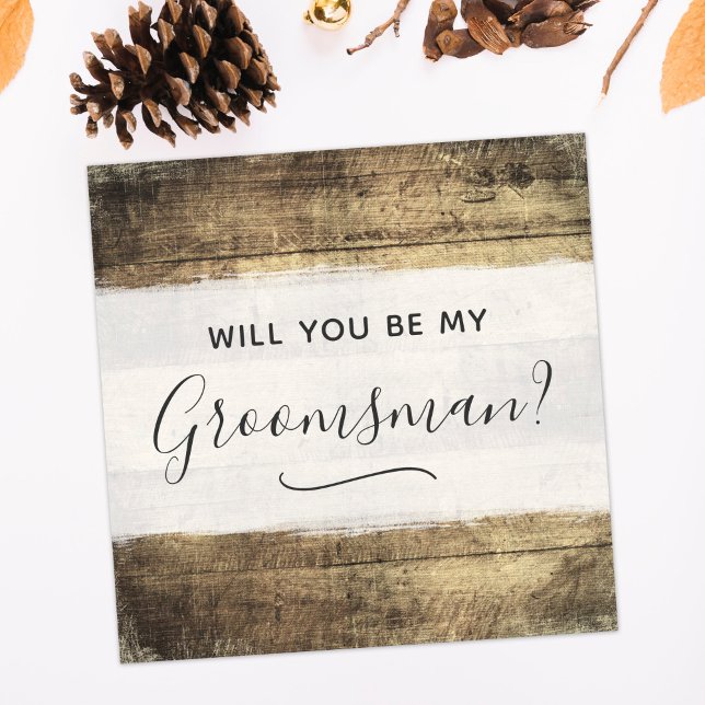 Kommer du att bli min Groomsman Rustic Wood Farm B Inbjudningar (Skapare uppladdad)