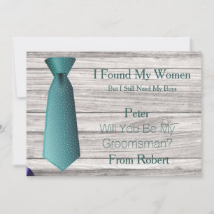 Kommer du att bli min Groomsman Teal & White Tie I Inbjudningar