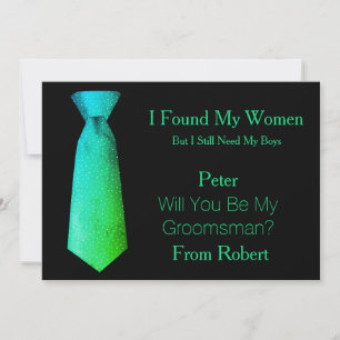 Kommer du att bli min Groomsman Teal & White Tie? Inbjudningar