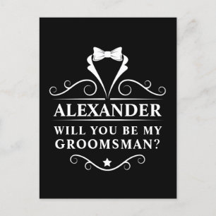 Kommer du att bli min Groomsman Tuxedo Tie Black Vykort