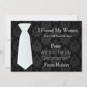 Kommer du att bli min Groomsman white Tie Wooden? Inbjudningar