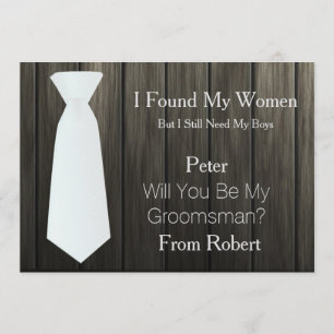 Kommer du att bli min Groomsman white Tie Wooden? Inbjudningar