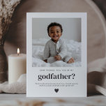 Kommer du att bli min gudfader Photo Frieri? Inbjudningar<br><div class="desc">Tittar för ett sött och meningsfullt sätt att be en älskad att vara din baby gudfar? Detta moderna, minimalistiska kort är perfektens väg att gå! Oavsett om du frågar en familjemedlem eller en nära vän, hjälper den här mallen dig att skapa ett hjärtligt ögonblick som de kommer att uppskatta för...</div>