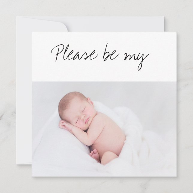 Kommer du att bli min GudParent Baby Foto Kort (Framsida)