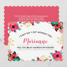 Kommer du att bli min hedersmatron? Modern Blommig Inbjudningar