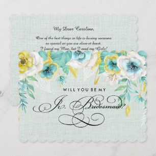 Kommer du att bli min Jr.Bridesmaid? Mint Blommigt Inbjudningar