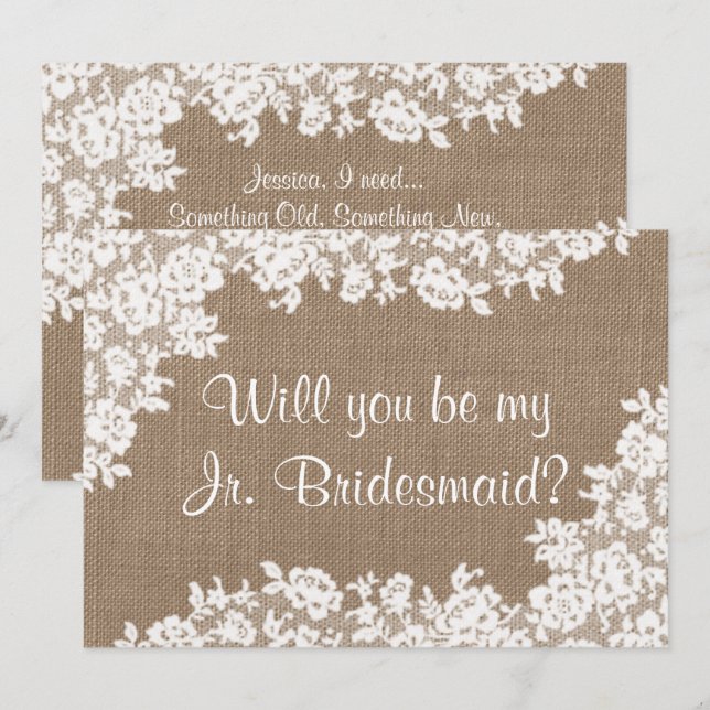 Kommer du att bli min Jr Bridesmaid Rustic Burlap  Inbjudningar (Fram/baksida)