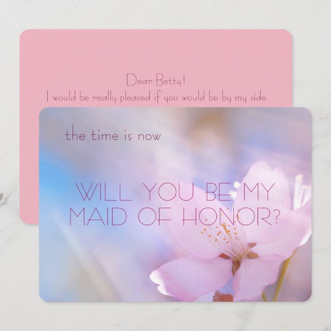 Kommer du att bli min maid of honor-körsbärsblomma inbjudningar (Fram/baksida)
