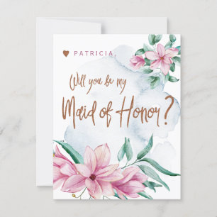 Kommer du att bli min maid of honor rosa mint brud inbjudningar