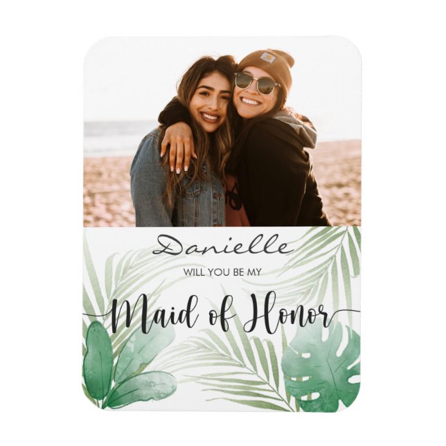 Kommer du att bli min Maid of honor Tropiska Grönt Magnet (Vertikal)