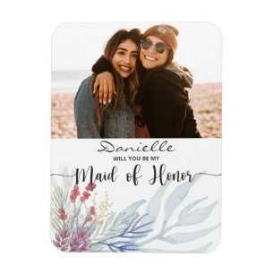 Kommer du att bli min Maid of honor vattenfärgsblo Magnet