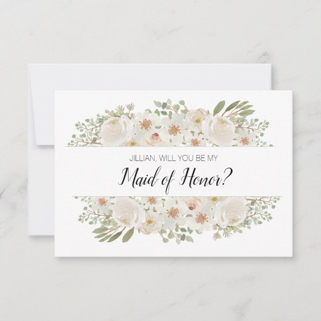 Kommer du att bli min Maid of honor Vita Blommigt- (Framsida)