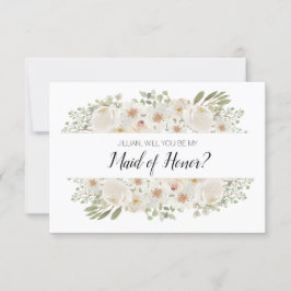 Kommer du att bli min Maid of honor Vita Blommigt-