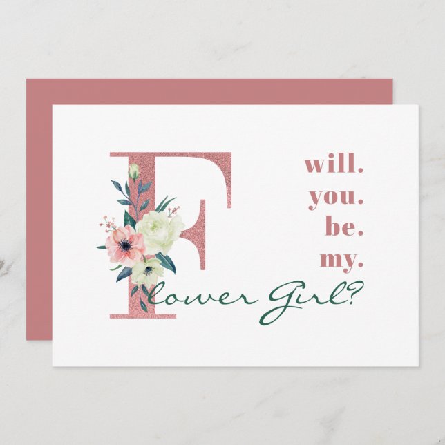 Kommer du att bli min Rosa Blommigt Brev? Inbjudningar (Fram/baksida)