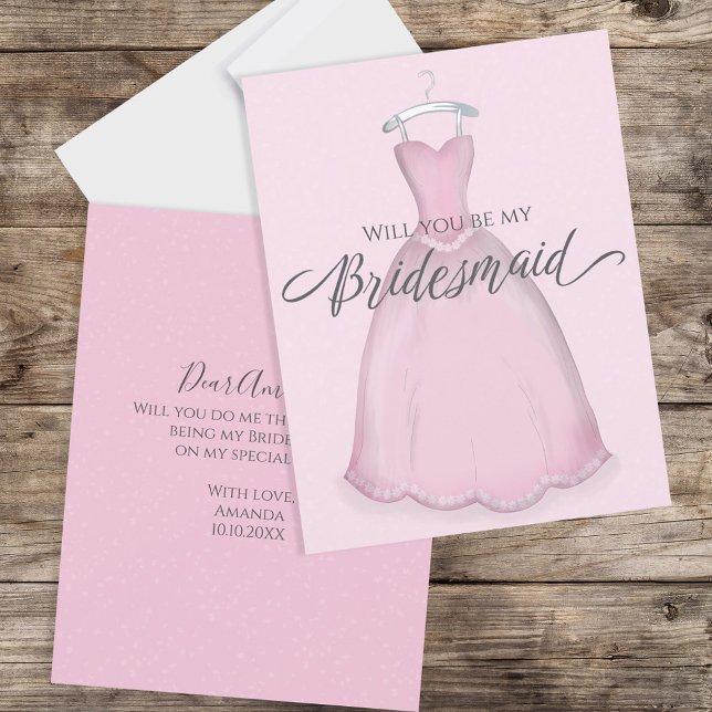 Kommer du att bli min Rosa Dress i Bridesmaid Bröl Kort (Skapare uppladdad)