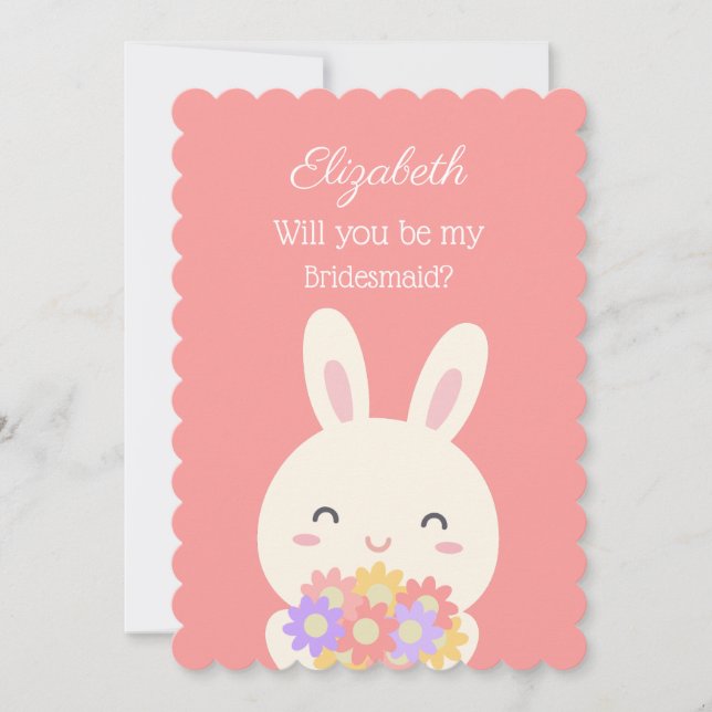Kommer du att bli min Rosa i Bridesmaid Cute Bunny Inbjudningar (Framsida)
