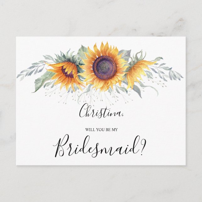Kommer du att bli min solblomma i Bridesmaid Blomm Inbjudan Vykort (Framsida)